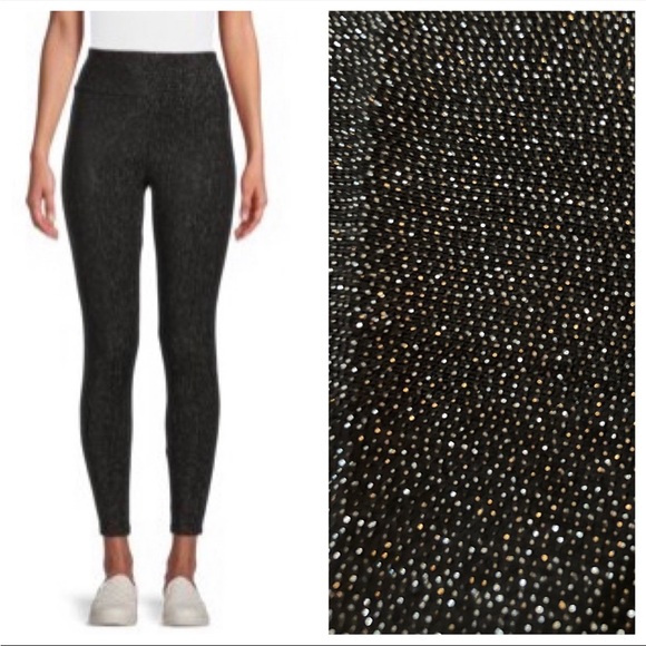 🆕 No Boundaries Metallic Christmas Holiday High Waisted Black Soot Leggings - Picture 1 of 8